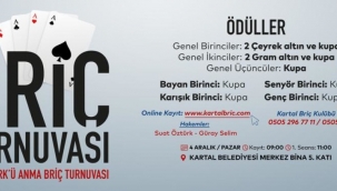 Atatürk'ü Anma Briç Turnuvası 4 Aralık'ta Kartal'da Yapılacak